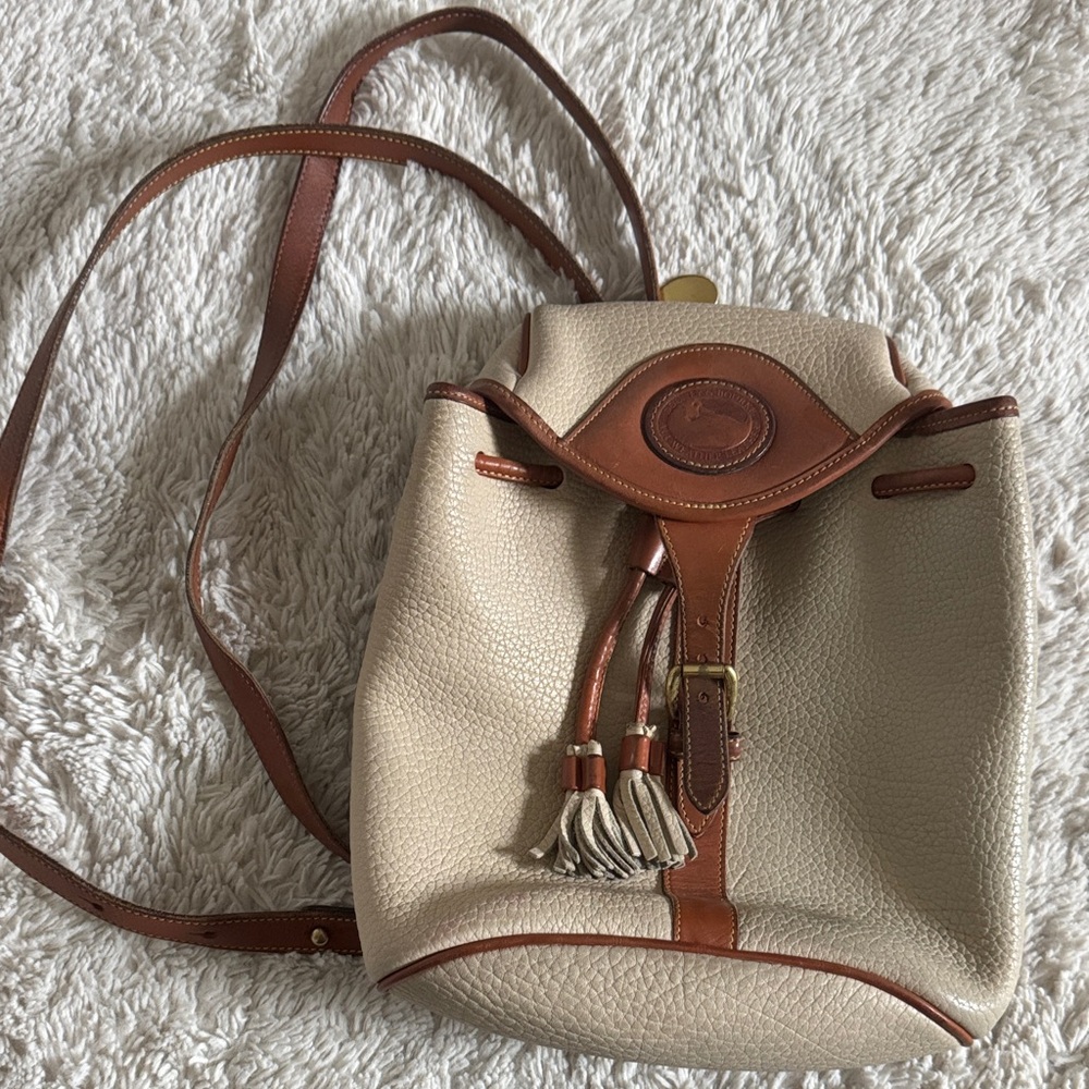 VINTAGE Dooney & Bourke cream and British tan backpack all weather leather
